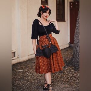 SOLD*******Vixen by Micheline Pitt Orange Black Gingham Corset Skirt